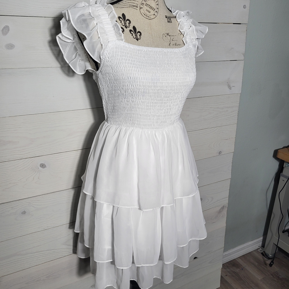 Byinns Dress Tiered Ruffle Smock  Coquette Fairycore Spring Festival - Picture 2 of 9